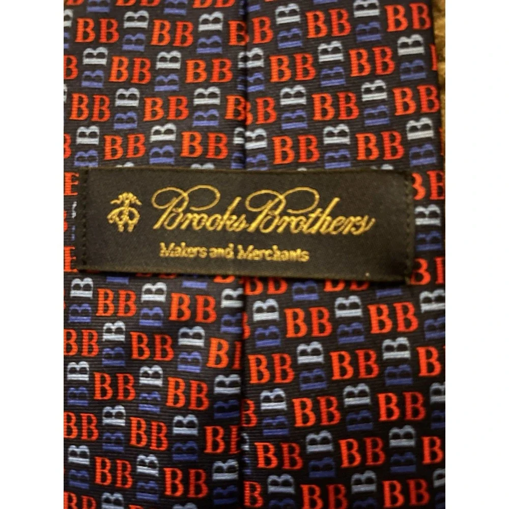 Brooks Brothers Neckwear Tie Blue Red BB All Over Pattern 100% Silk JBHS